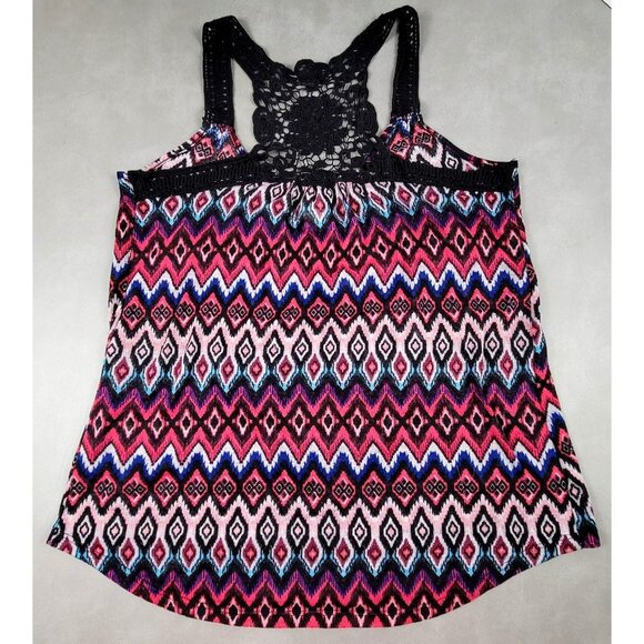 Striped Tank Top with Lace Design Racer Back Black Red Size Junior M 7-9 JH1185 - Picture 2 of 4